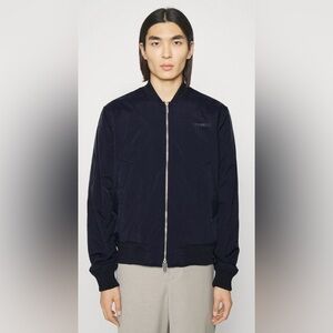 Les Deux Norman Quilted Bomber Jacket Navy Blue Size Large